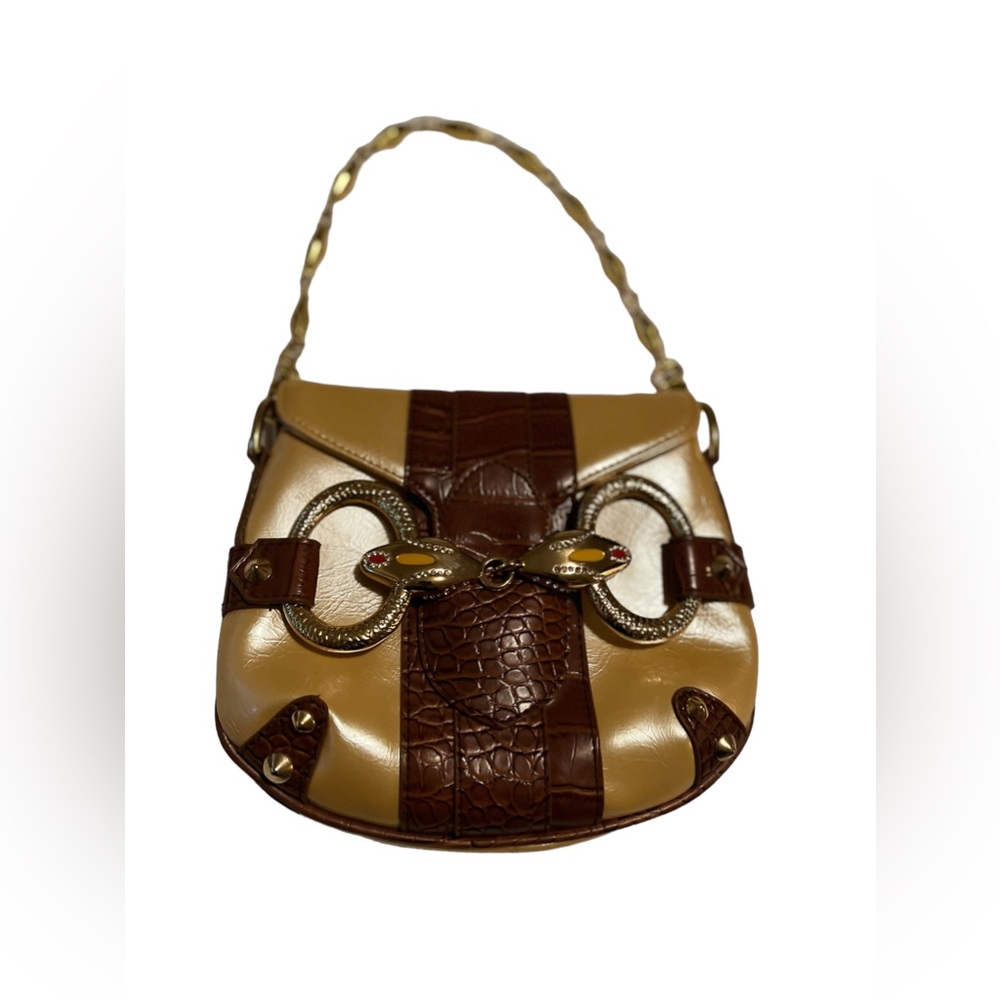 Dana Tag Unique Buttery Yellow Faux Gator Gold Embellished Buckle Chain Bag